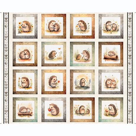 QT Hedgehugs Picture Patches Panel - 31412-E Cream - Cotton Fabric