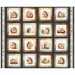 QT Hedgehugs Picture Patches Panel - 31412-K Charcoal - Cotton Fabric