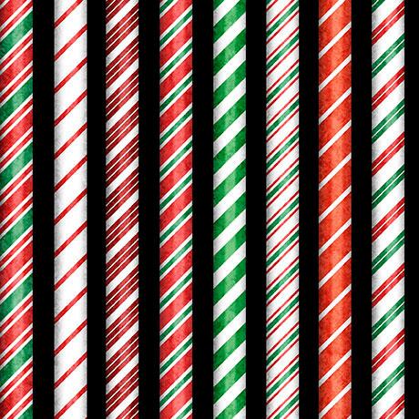 QT Holly Jolly Candy Cane Stripe - 31165-J Black - Cotton Fabric