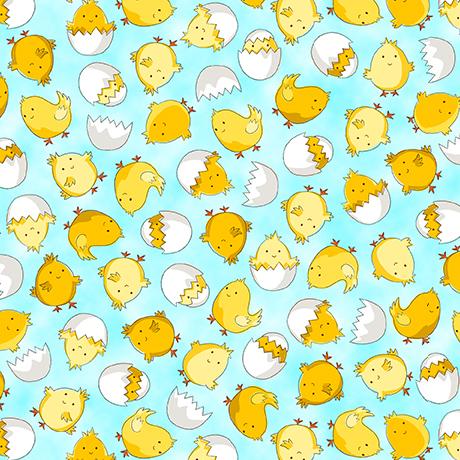 QT Hoppy Easter Bunny Chicks - 30913-B Light Blue - Cotton Fabric