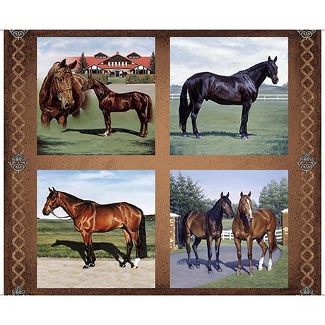 QT Horse Country Horse Picture Patches Panel - 30194-A Brown - Cotton Fabric