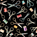 QT In Stitches Scissors Toss - 30658-J Black - Cotton Fabric
