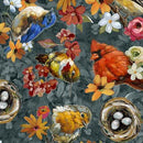 QT Joyful Garden Bird Toss - 31865-Q Chambray - Cotton Fabric