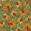 QT Joyful Garden Gerber Daisy - 31867-G Green - Cotton Fabric