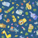 QT Jungle Friends Baby Jungle Animals Toss - 31385-N Navy - Cotton Fabric