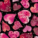 QT Love Struck Large Decorative Hearts - 30778-J Black - Cotton Fabric