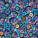 QT Mosaic Blooms Floral Circle Vignettes - 31485-Q Turquoise - Cotton Fabric