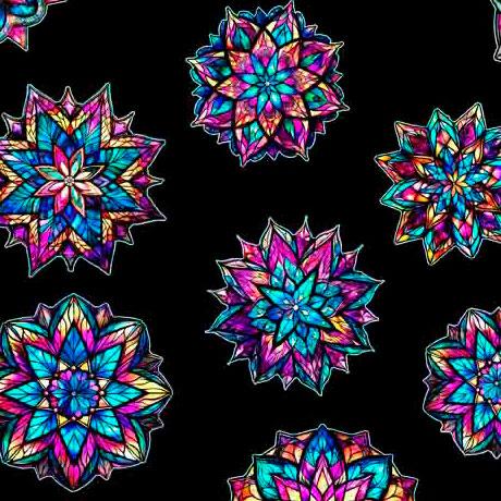 QT Night Flight Stained Glass Medallions - 30754-J Black - Cotton Fabric