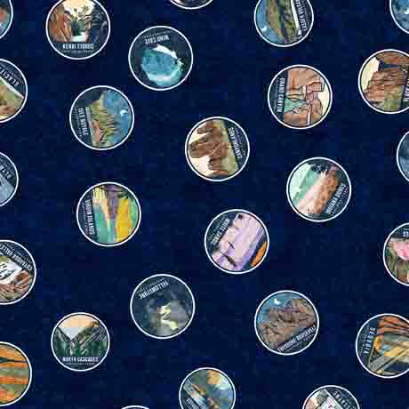 QT On the Road Again National Park Medallions - 30741-N Navy - Cotton Fabric