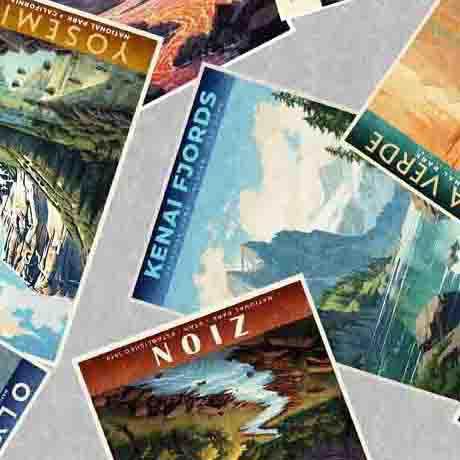 QT On the Road Again National Parks Post Cards - 30738-K Gray - Cotton Fabric