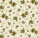 QT Poinsettia Greetings Holly and Scroll - 31084-E Cream - Cotton Fabric
