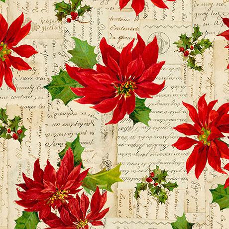 QT Poinsettia Greetings Poinsettia Toss - 31083-E Cream - Cotton Fabric