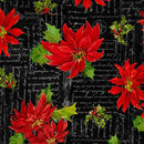 QT Poinsettia Greetings Poinsettia Toss - 31083-J Black - Cotton Fabric