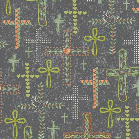 QT Rejoice Crosses - 30287-K Slate - Cotton Fabric