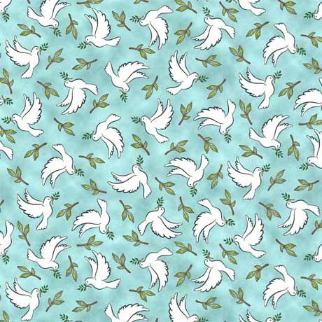 QT Rejoice Doves - 30289-Q Aqua - Cotton Fabric