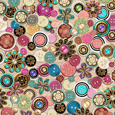 QT Sew Shabby Chic Antique Buttons - 31579-X Multi - Cotton Fabric