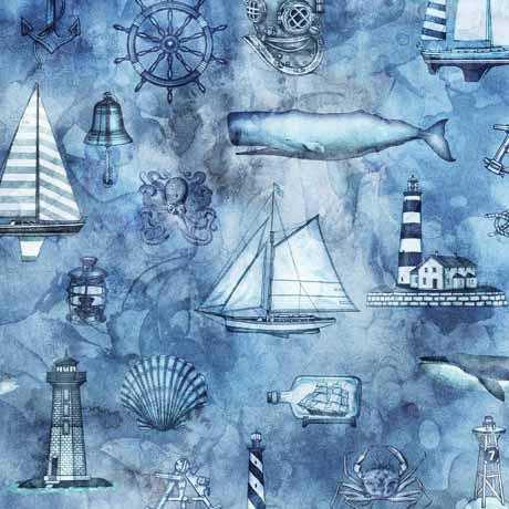 QT Siren's Call Coastal Collage - 29995-B - Cotton Fabric