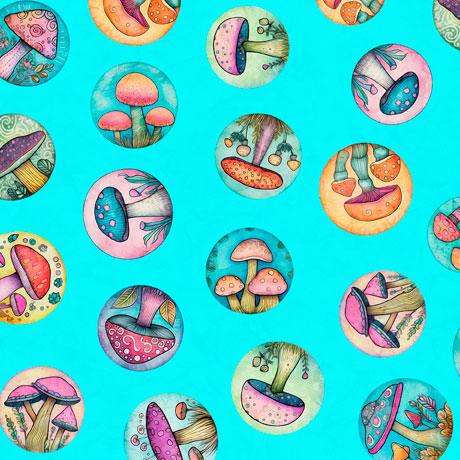 QT Spring Bling Mushroom Medallions - 30771-Q Turquoise - Cotton Fabric