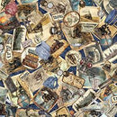 QT Steam & Steel Train Ephemera - 31635-B Blue - Cotton Fabric