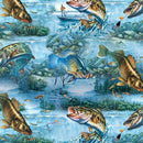 QT The Lure Of Fishing Fish & Lake Scenic - 32124-B Blue - Cotton Fabric