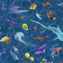 QT Treasures at Sea Spaced Sealife - 29921-W - Cotton Fabric