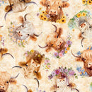 QT Udderly Adorable Highland Cow with Floral - 32159-E Cream - Cotton Fabric