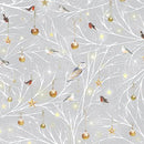 QT Woodland Wonder Flannel Birds/Ornaments On A Branch - 24524-KFLN Grey - Cotton Flannel Fabric
