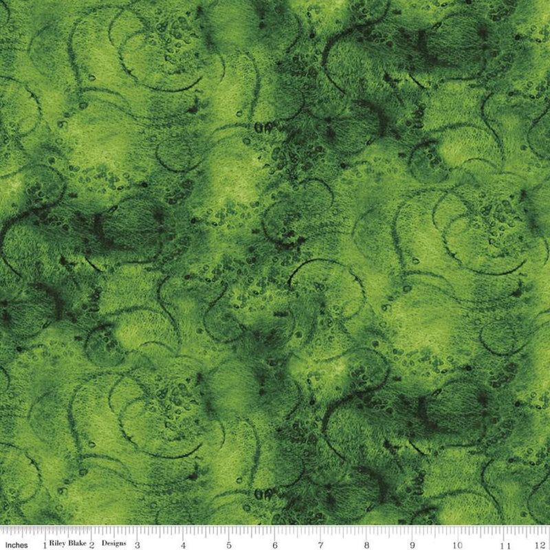 CWH Painter's Watercolor Swirl - C680-DKGREEN - Cotton Fabric