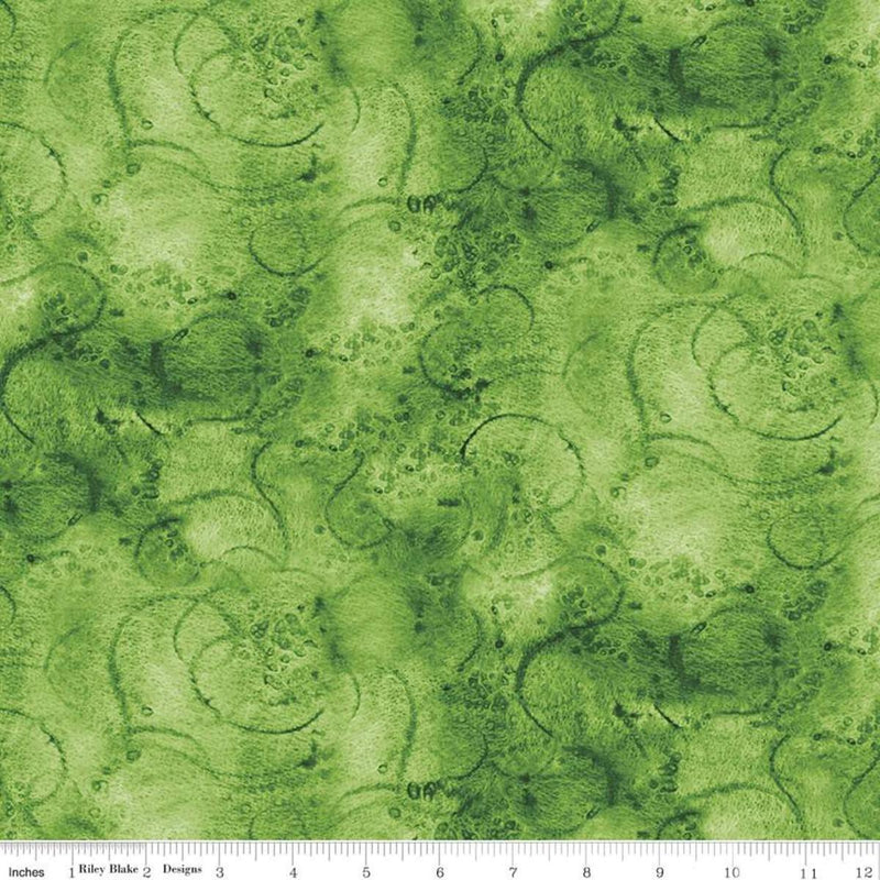 CWH Painter's Watercolor Swirl - C680-MEDGREEN - Cotton Fabric