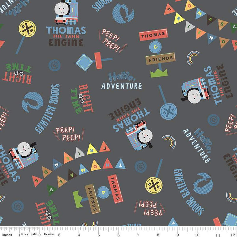 CWH Thomas & Friends Sodor Railway Words - C15081-CHARCOAL - Cotton Fabric
