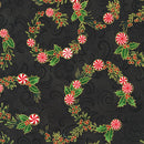 RK Holiday Flourish - Peppermint Twist - 22947-2 Black - Cotton Metallic Fabric