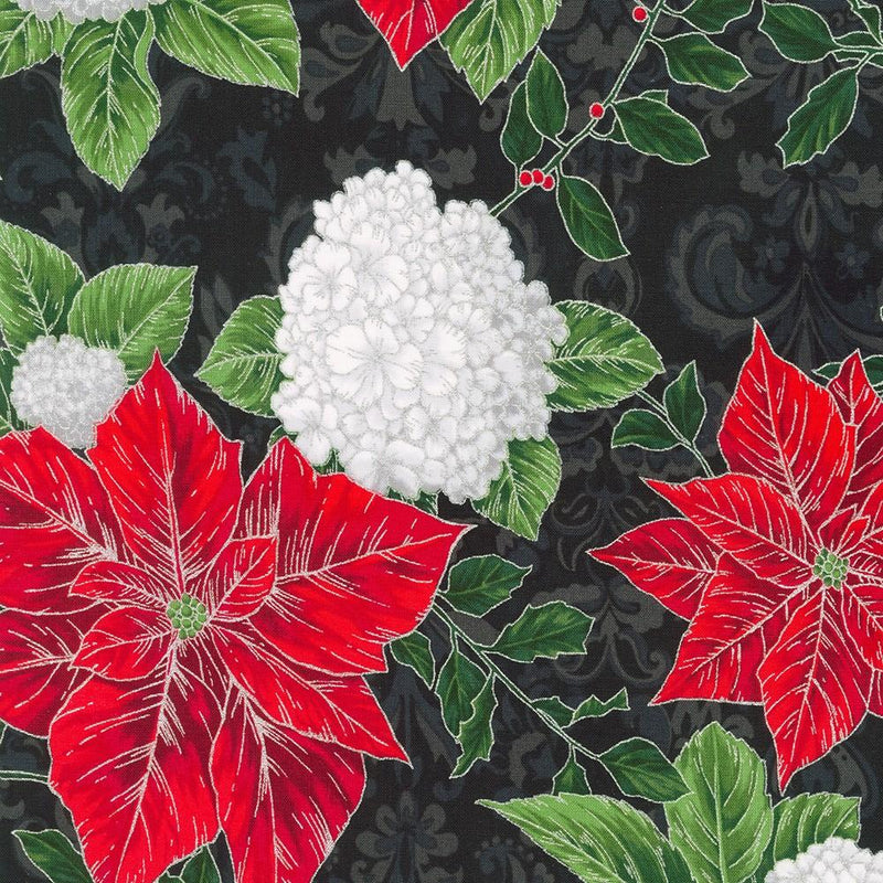 RK Holiday Flourish - Snow Flower SRKM-21595-181 Onyx - Cotton Fabric