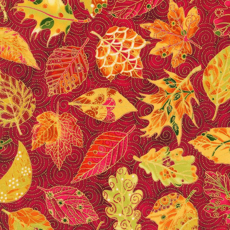 RK Jeweled Leaves - AXUM-21608-91 Crimson - Cotton Fabric
