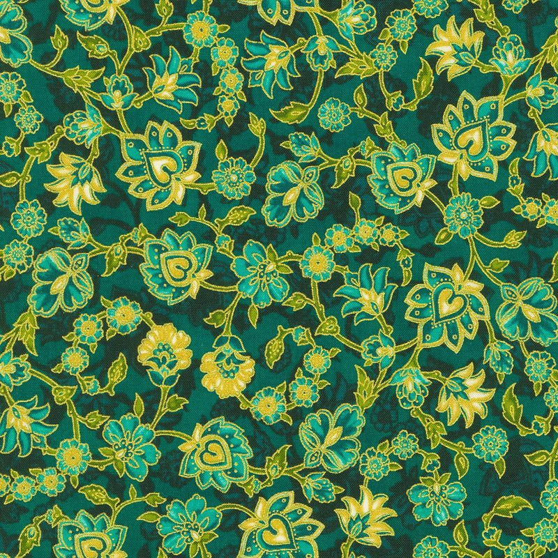 RK Jeweled Leaves - AXUM-21610-213 Teal - Cotton Fabric