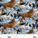 STUDIO E American Spirit Running Horses - 8782-74 Blue/Multi - Cotton Fabric