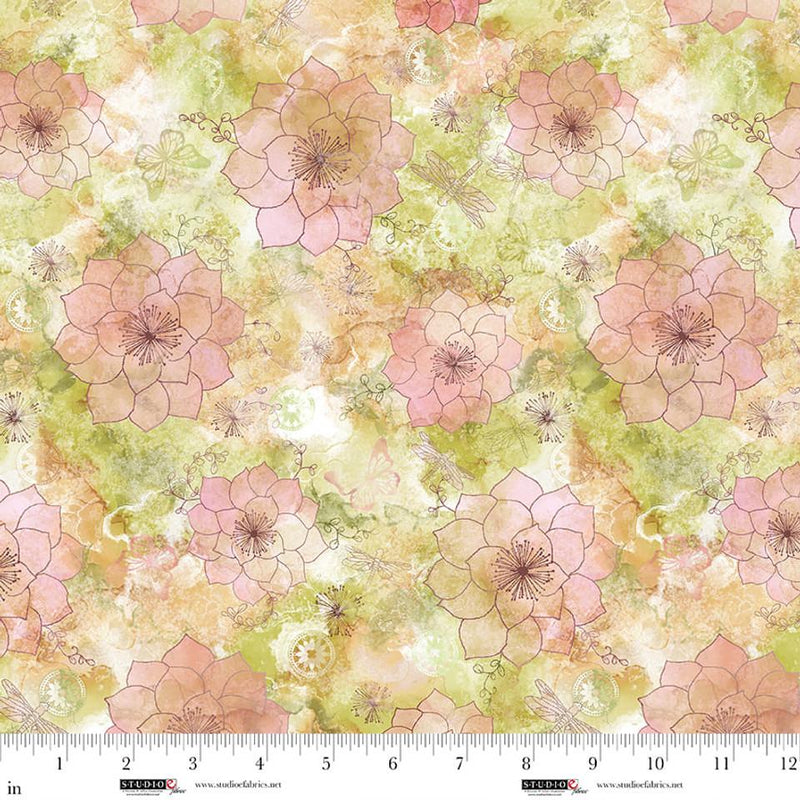 STUDIO E Flamingo Fling Texture Floral - 8488-61 Pear - Cotton Fabric