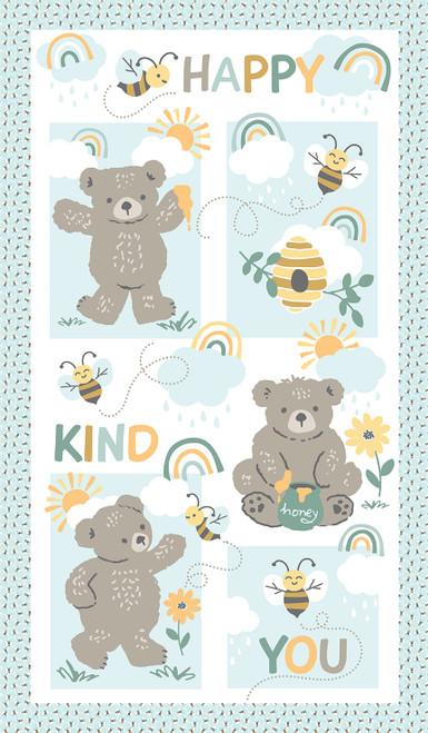 STUDIO E Hello Honey! Panel - 7832P-149 Blue/Taupe - Cotton Fabric