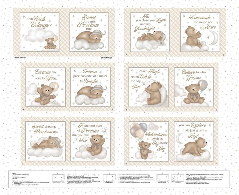 STUDIO E Sleepy Teddy Book Panel - 8527P-34 Oatmeal/Multi - Cotton Fabric