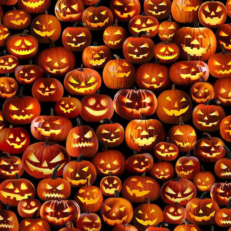 TT All Hallows' Eve Packed Jack O'Lanterns - CD2917-PUMPKIN - Cotton Fabric