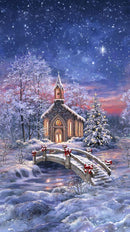 TT All is Calm Snowy Chapel Panel - CD3523-WINTER - Cotton Fabric