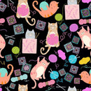 TT Are You Kitten Me - Knitting Kittens CD4384-BLACK - Cotton Fabric