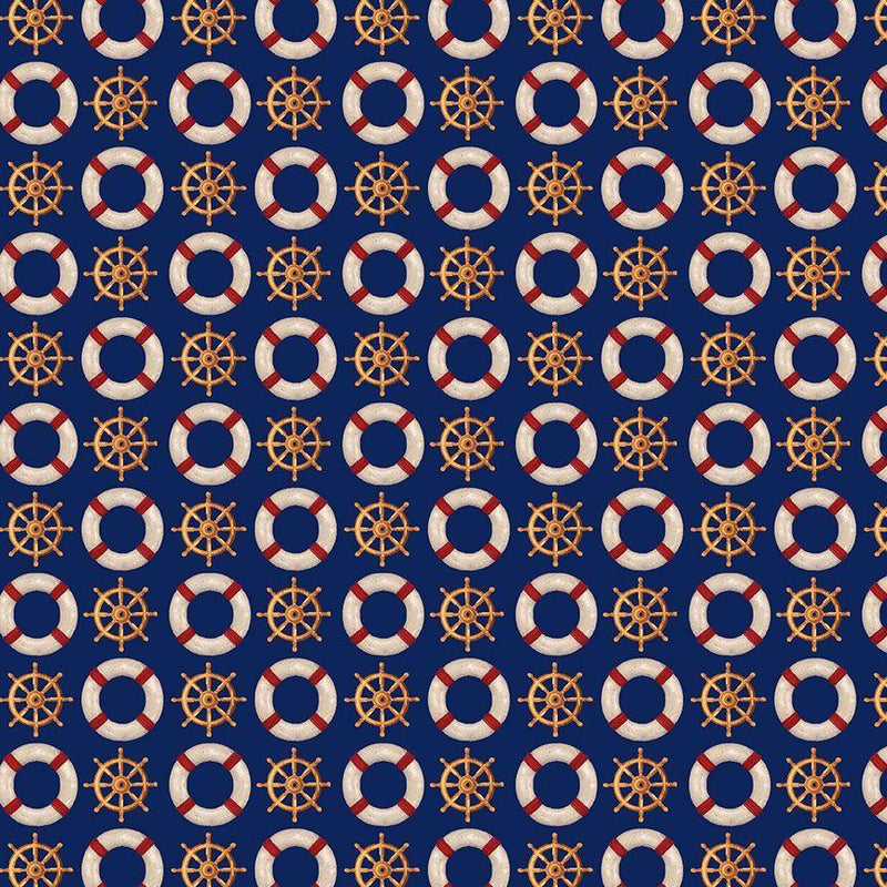 TT Beacon of Light Ship Wheel & Life Preserver - CD3764-NAVY - Cotton Fabric