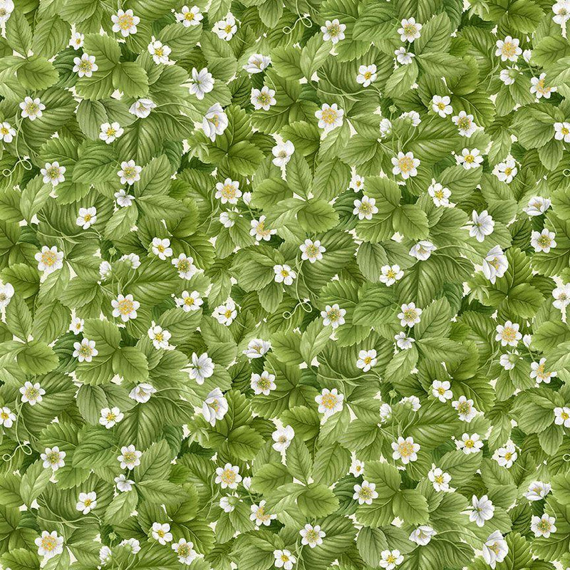 TT Berry Sweet Packed Strawbery Leaves - CD3410-GREEN - Cotton Fabric