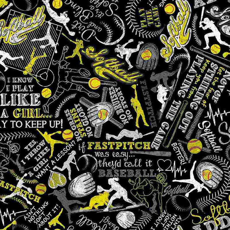 TT Elite Athlete Girl's Softball Text - CD1694-BLACK - Cotton Fabric