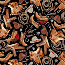 TT Country Roads Tossed Western Accessories - CD1212-BLACK - Cotton Fabric