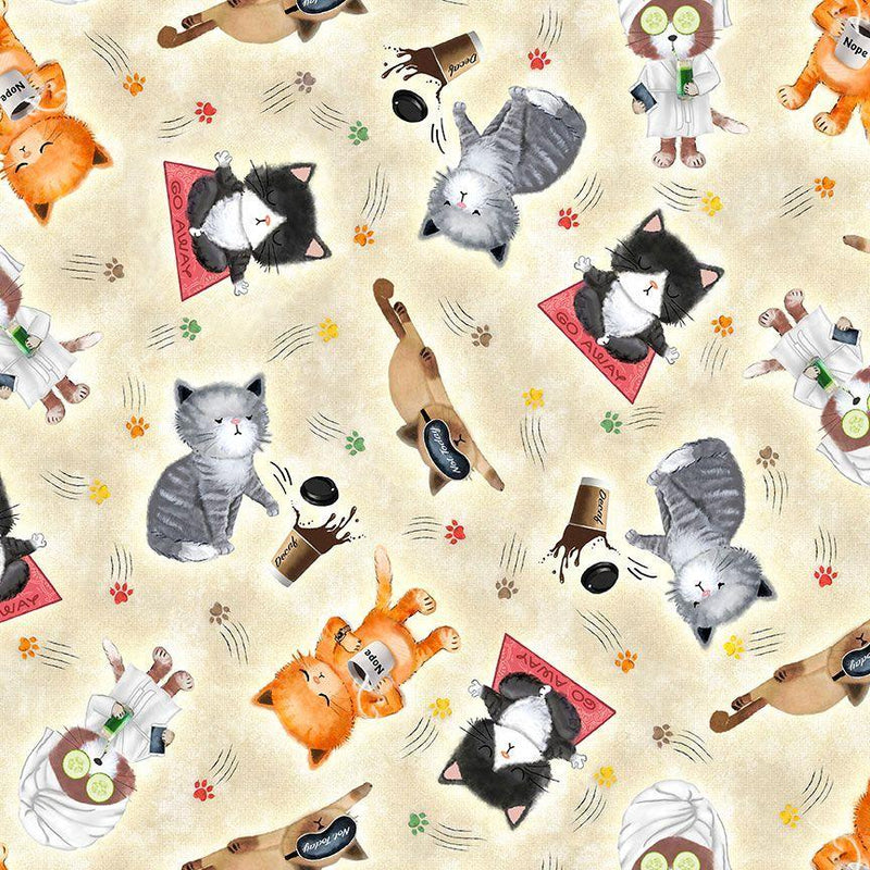 TT Cute Sassy Cats - CD2167-NATURAL - Cotton Fabric