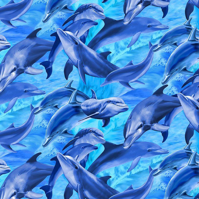 TT Deep Blue Sea Dolphins - CD1975-BLUE - Cotton Fabric