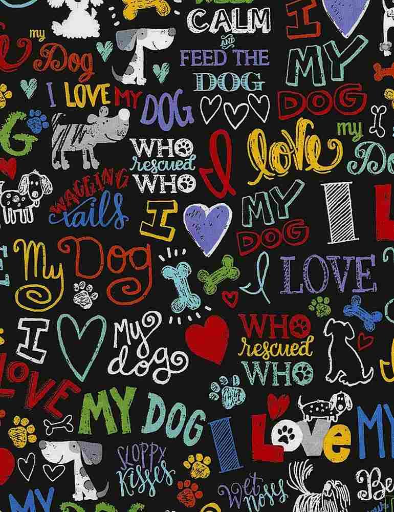 TT Dogs Rule I Love My Dog - CD5710-BLACK - Cotton Fabric