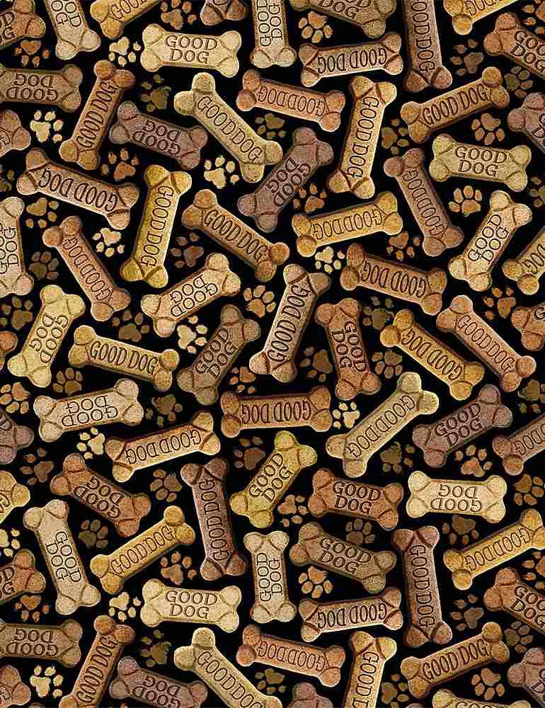 TT Dogs Rule Tossed Dog Bones - CD8555-BLACK - Cotton Fabric