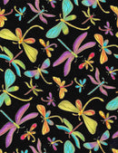 TT Dragonfly Shine Metallic Dragonflies  - M1-BLACK - Cotton Metallic Fabric